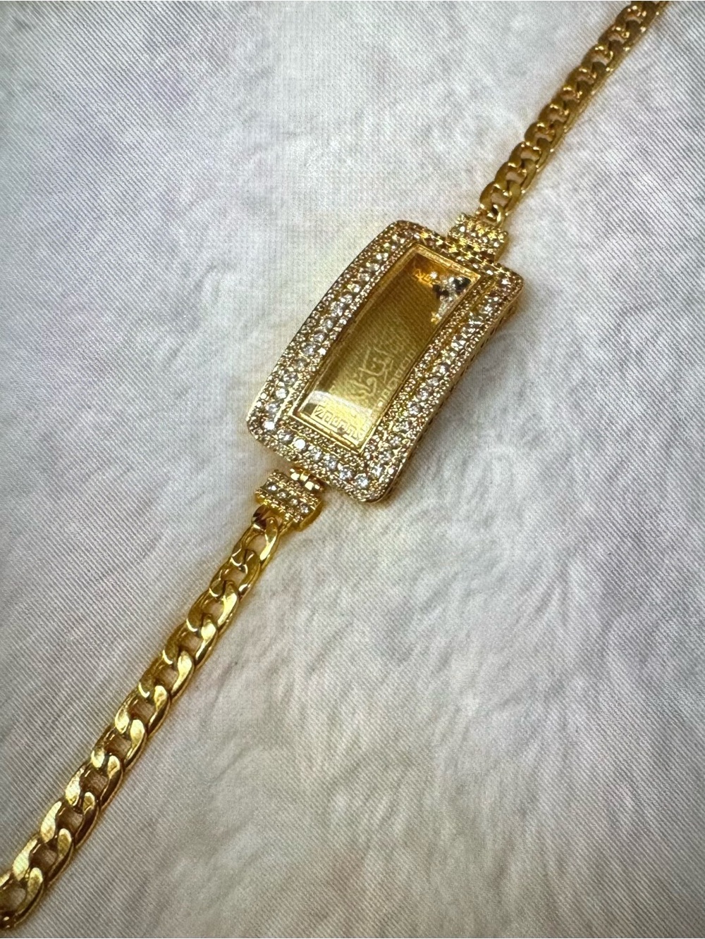 Gold Crystal-Trim Rectangular Pendant Bracelet